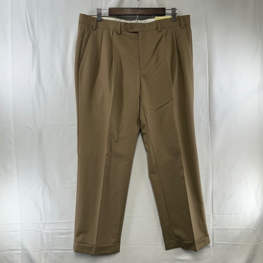 Lauren Ralph Lauren Dress Pants Mens 36x29 Tan Pleated Cuffed Wool Blend